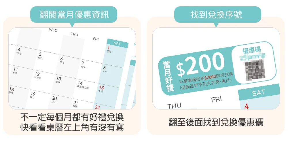 翻閱當月優惠資訊，找到兌換序號