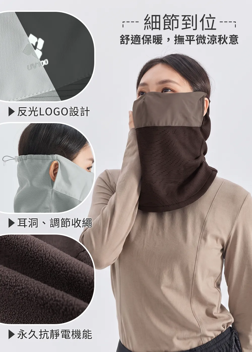 科技羊毛披肩細節：帽緣軌道式抽繩、貼心口袋、腋下完全開放設計